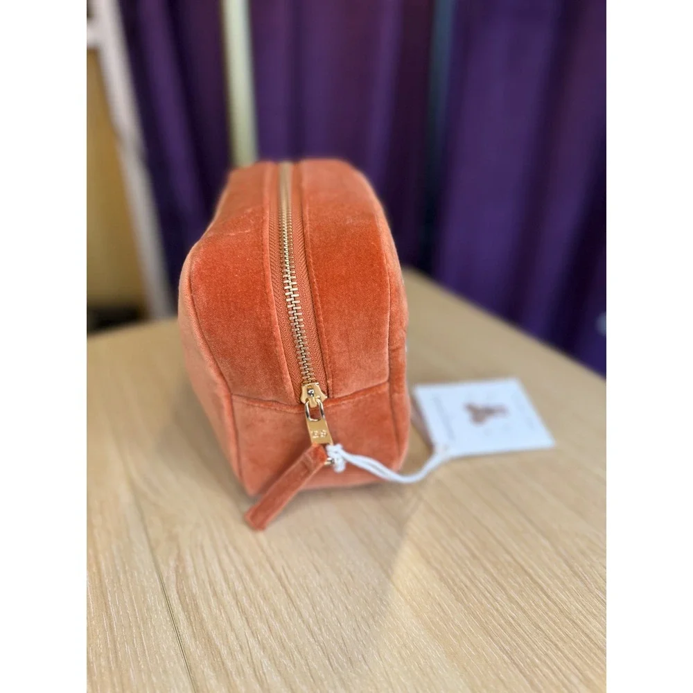 Elizabeth Scarlett Golden Elephant Velvet Everyday Pouch Apricot Orange New